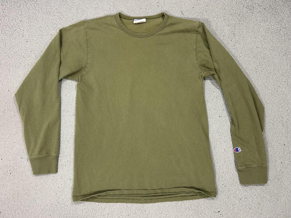 Vintage Champion Shirt Men Medium Green Long Sleeve Crewneck Cotton Logo Tee Top
